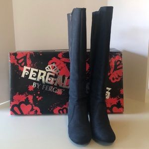 Fergalicious ornate wide calf knee high boot.